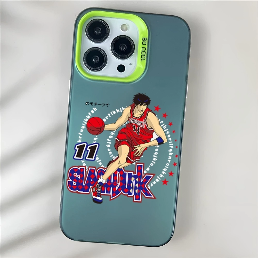 Slam dunk Anime Phone Case Matte Colored Silver For iPhone 13 12 15 14 11 Pro Max Plus XS X Shockproof Hard Cover