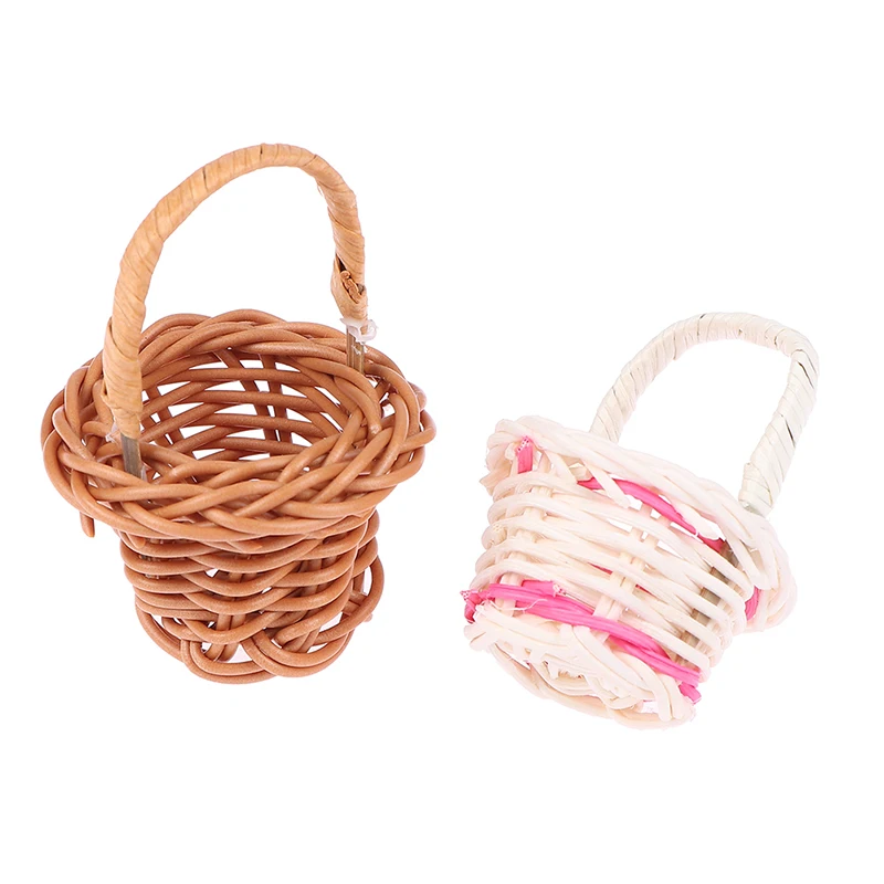 1Pcs 1:12 DIY Mini Cute Dollhouse Rattan Frame Hand Woven Vegetable Food Storage Basket Dolls Miniature Decoration