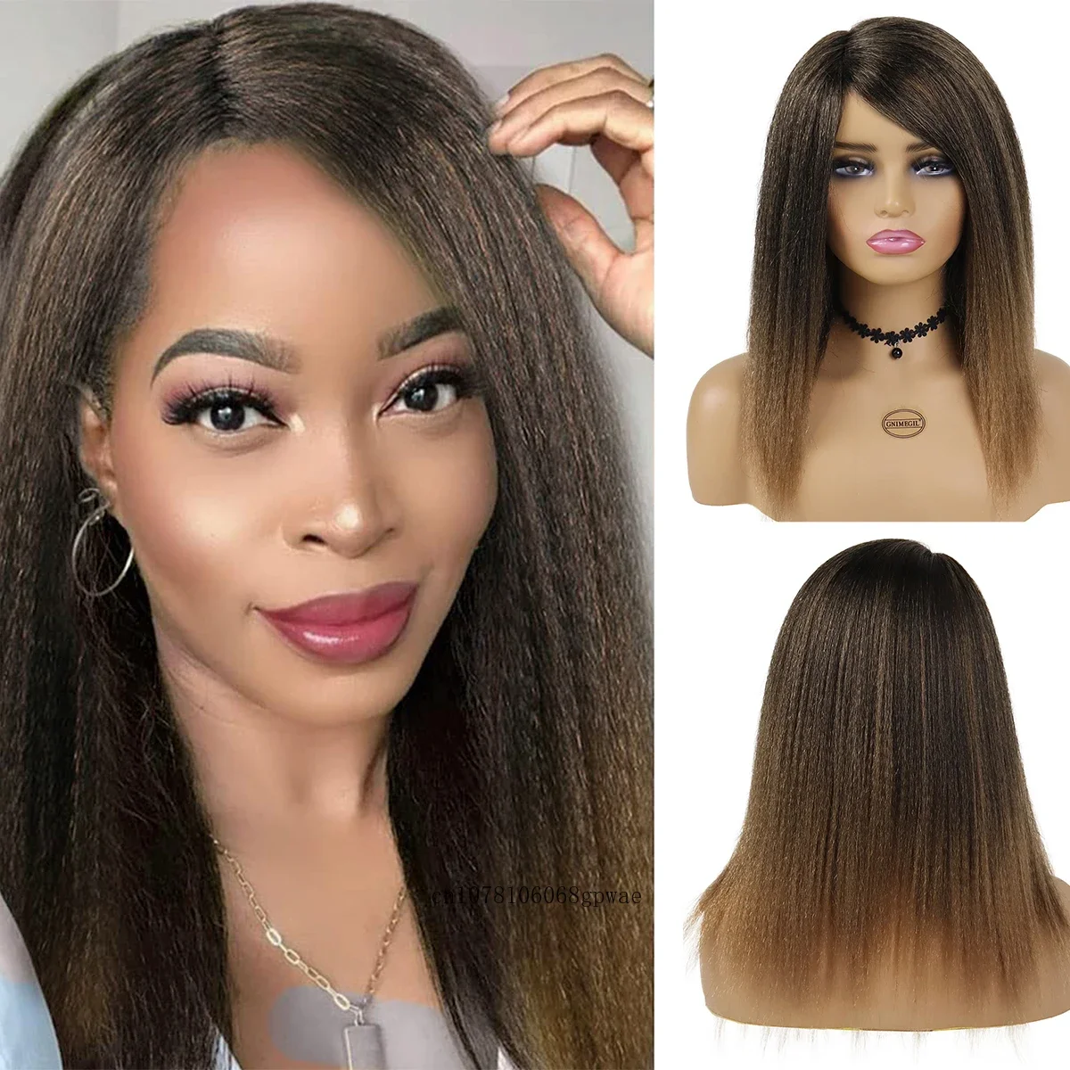 

Synthetic Hair Long Yaki Straight Wigs for Women 22 Inch Ombre Light Brown Wig Fluffy Afro Wig Daily Cosplay Halloween Party
