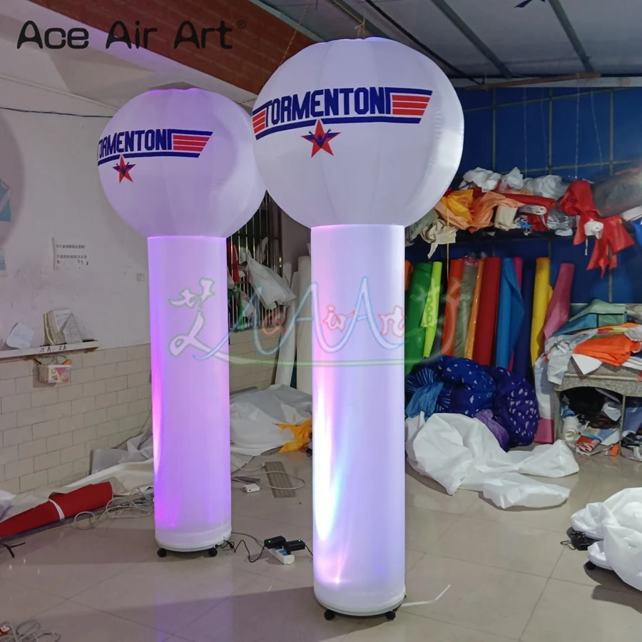 Columna inflable LED de 2 piezas y 2,4 m H, tubo con una bola en la parte superior para decoración de fiesta de boda