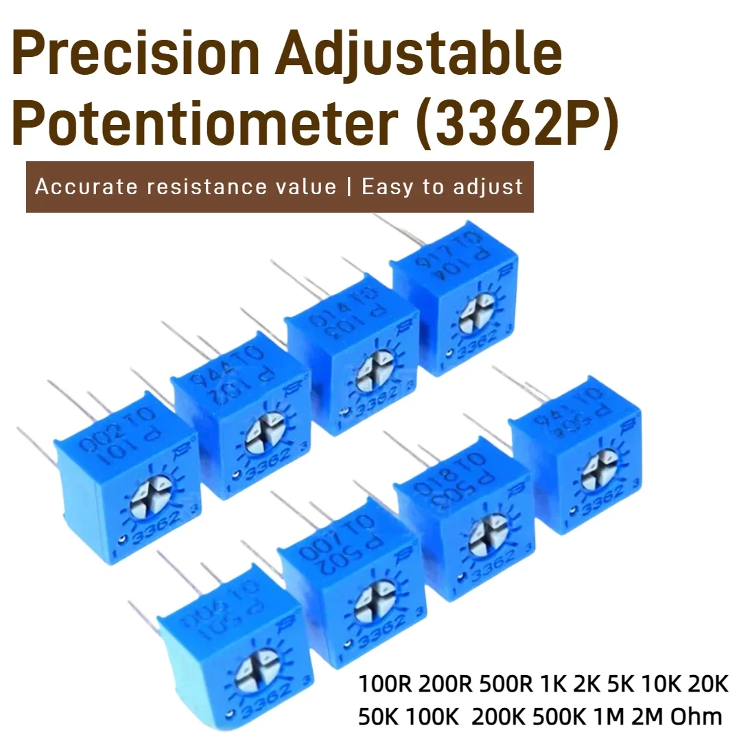 10pcs 3362P Series Resistance 101 201 501 102 202 502 103 Trimpo Trimmer Potentiometer 3362 500R 1K 2K 5K 10K 20K 50K 100K