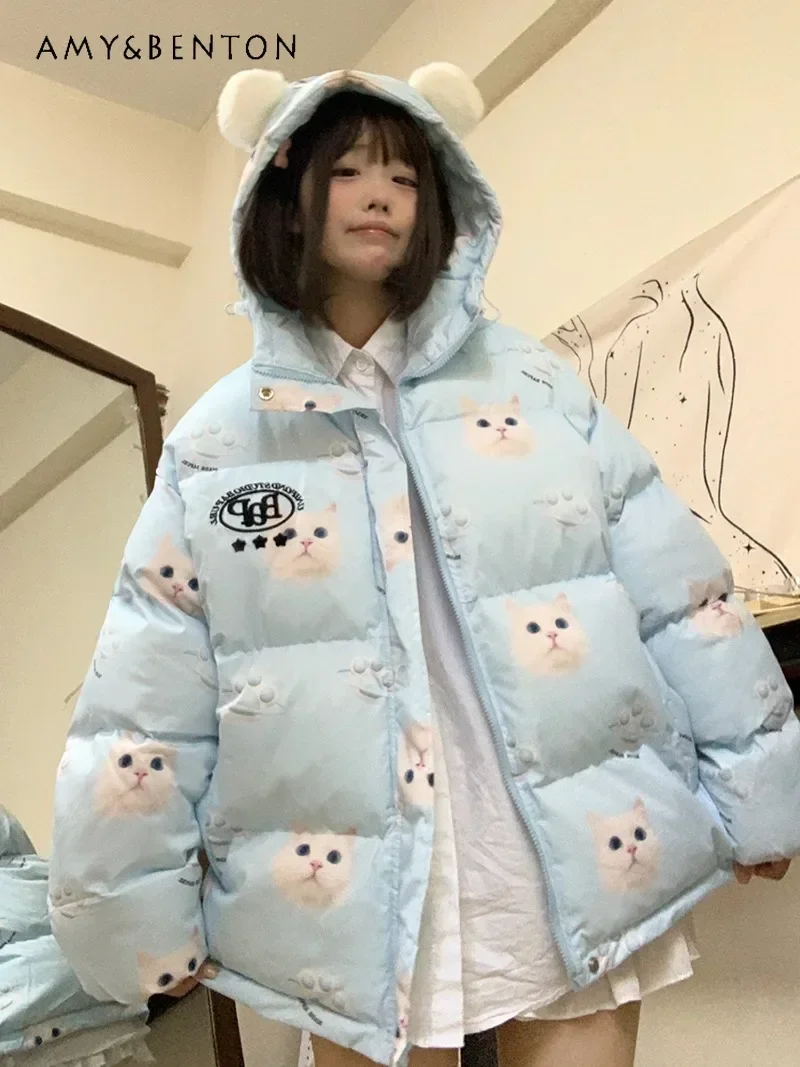 2024 New Winter Cute Hooded Japanese Original Cartoon Cotton Multitone Fashionable and Versatile Show Off Weight Clothe for Girl