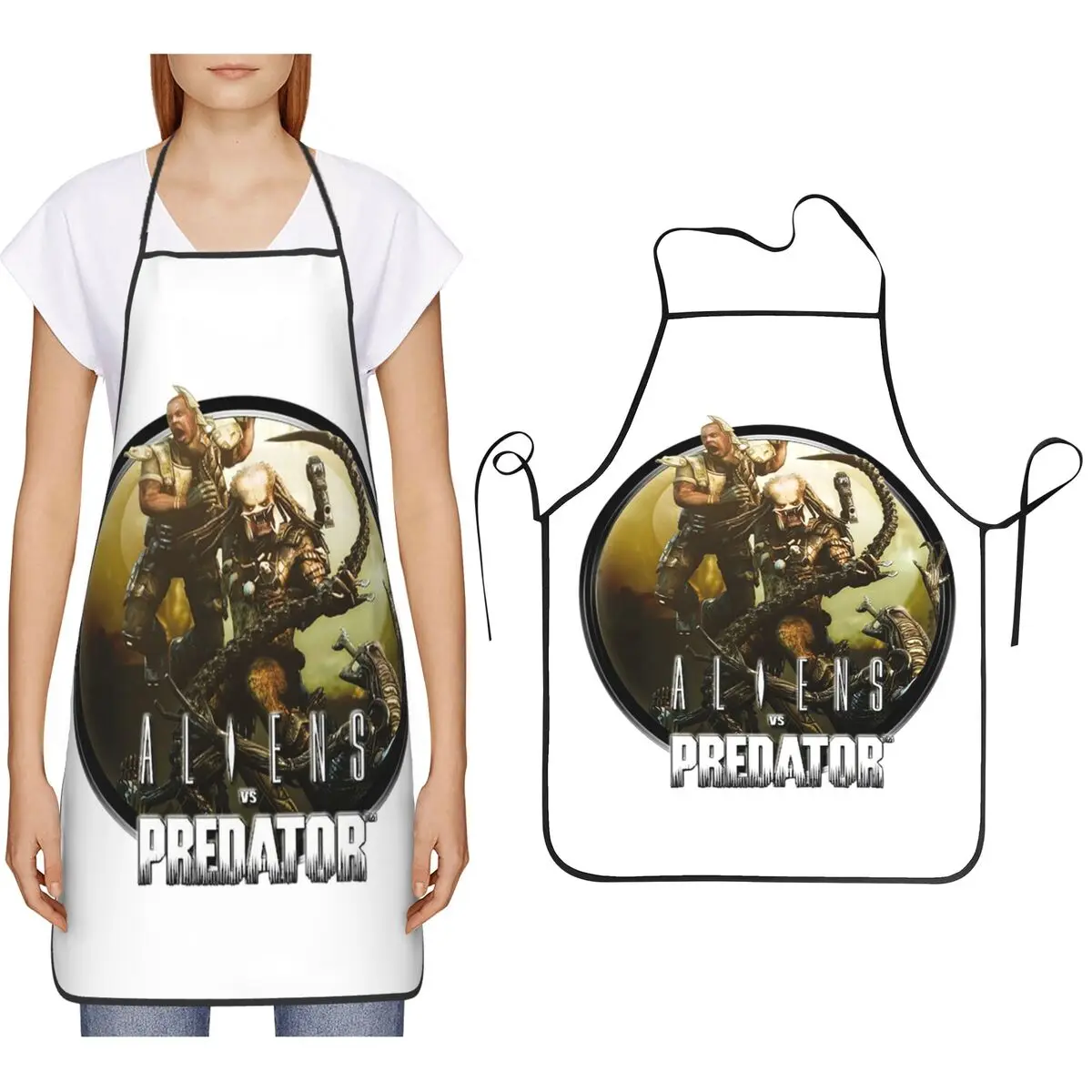 Alien Vs Predator Science Fiction Comics Apron Chef Cooking Baking Tablier Bib Kitchen Cleaning Pinafore for Women Men Painting