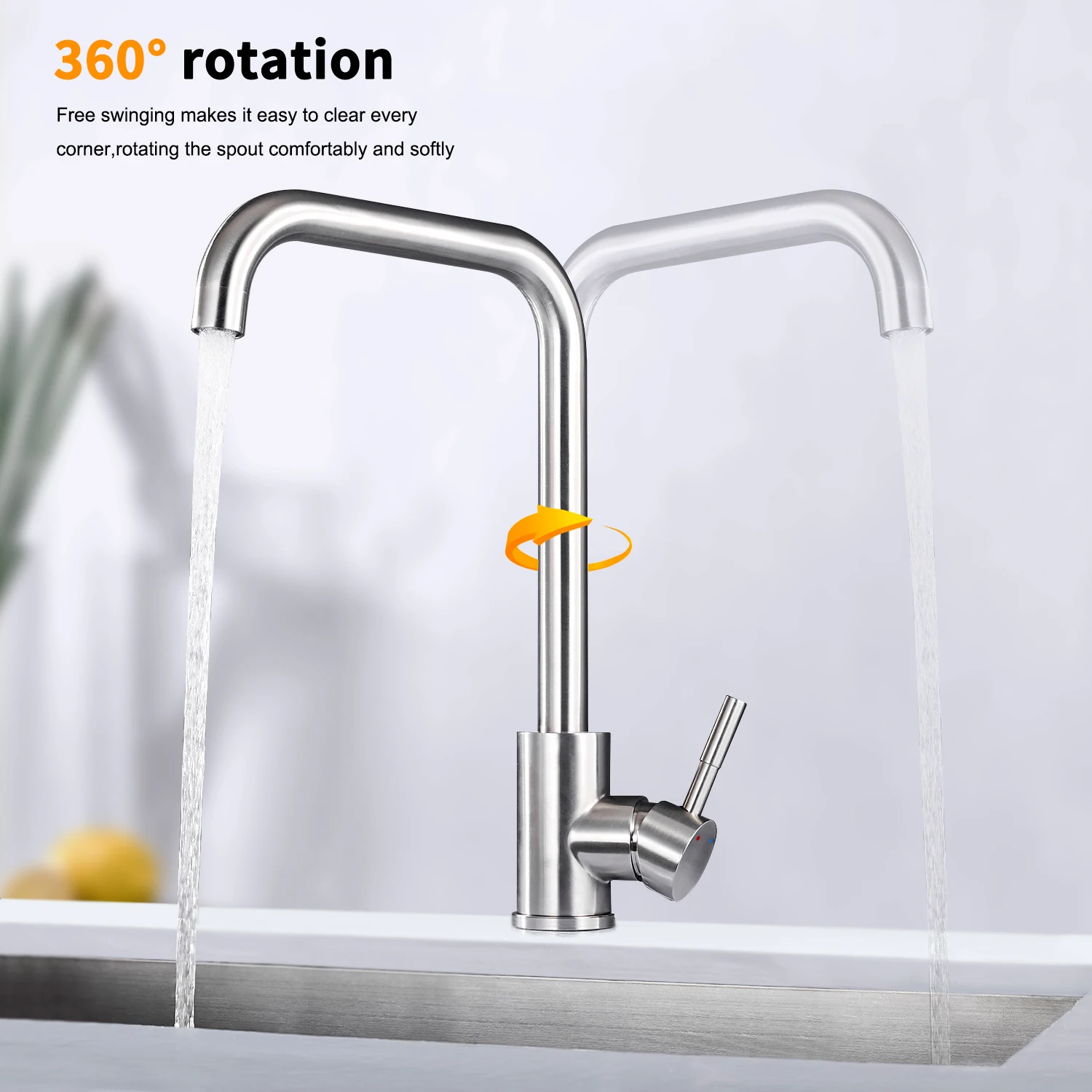 Edelstahl Küchenarmatur 360° ° Schwenkbarer Mischhahn aus gebürstetem Nickel mit Einzelgriff – Detail 2