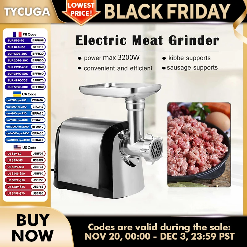 Hachoirs à viande électriques 3200W en acier inoxydable, puissant broyeur électrique, poussoir à saucisses, hachoir à viande, robot culinaire de cuisine domestique