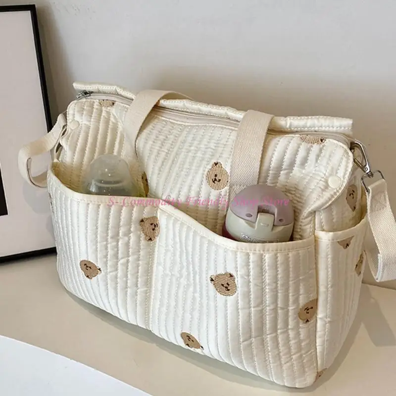 85AE Infants Nappy Bag Large Capacity Storage Bag Travel Handbag with Elegant Embroidery for Outings & Storing Baby Essential