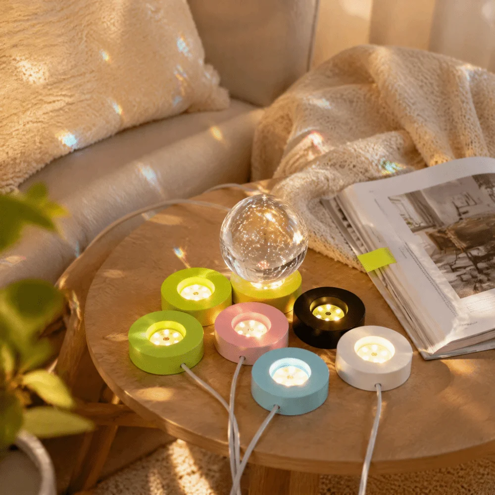 Round LED Light Art Display Base White Light/Warm Light/Colorful Light 6cm Diameter Rechargeable Lamp Holder Multicolor