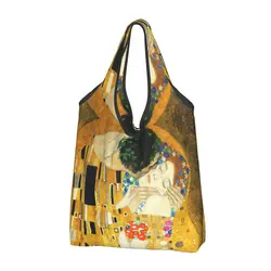 Custom Klimt Kiss Groceries Shopping Tote Bag Women Cute Gustav Klimt Freyas Art Shopper Shoulder Bag Large Capacity Handbag