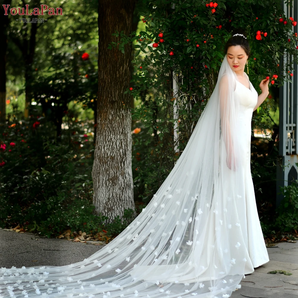 

YouLaPan V20 Luxury Cathedral Bridal Wedding Mesh Shawl Evenly Distributed Mesh Flowers Single Layer Soft Breathable Bridal Veil