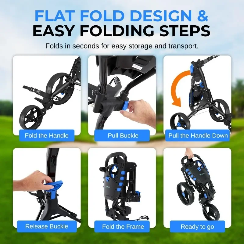 SereneLife 3-Wheel Golf Push Cart – Lightweight, Easy to Use & Fold, Adjustable Handle, Quick Braking System