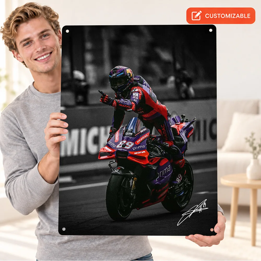 Jorge Martin MotoGP Textured Metal Poster Personalized Aluminum Sign Black And White With Color Accents Wall Art For Workshop