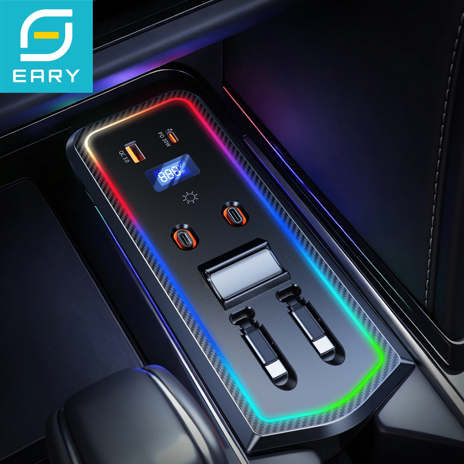 

Eary 30W Car Usb Hub for Toyota Camry 2024 2025 2026 Retractable Type-C Cable Fast Charger 4-Port Docking Station Center Console