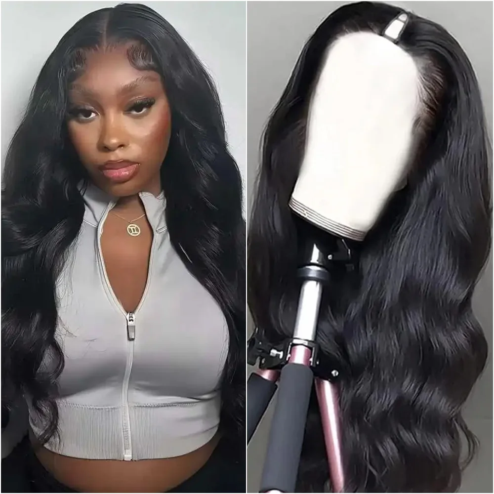 

Парик из натуральных человеческих волос V-образной формы с волнистым эффектом, плотность 200%, бразильский натуральный цвет, 12-32 дюйма, без необходимости оставлять свои волосы, улучшенная версия без клея, V-образные парики