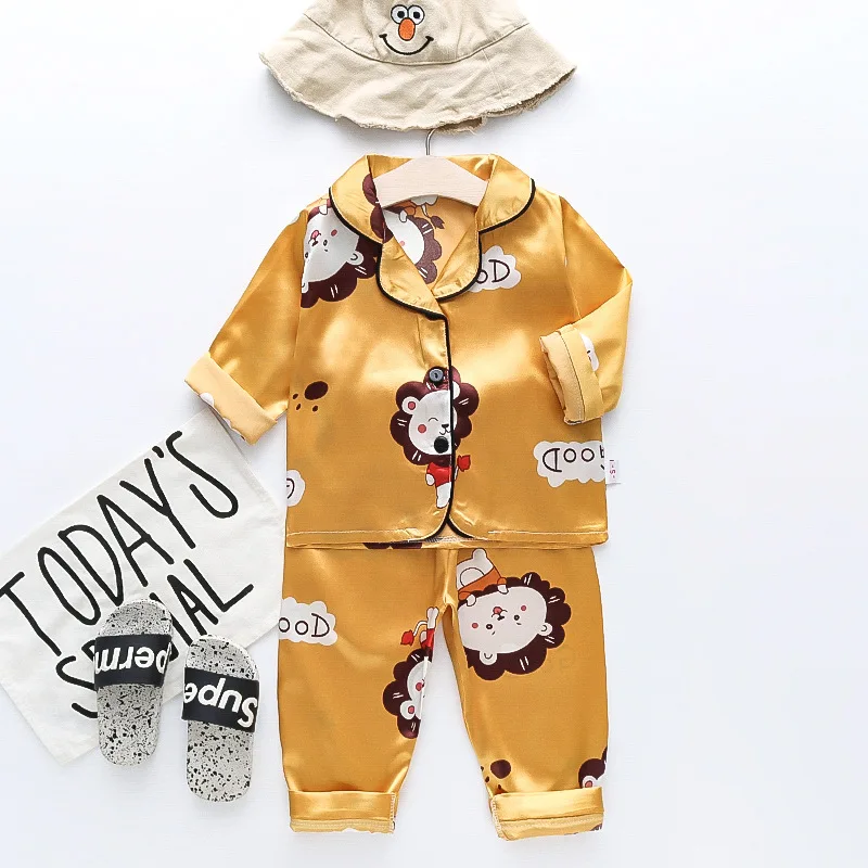Seiden-Satin-Pyjama-Sets für Kleinkinder, Cartoon-Pyjamas für Kinder, Jungen-Schlafanzug, Baby-Schlafanzug, Mädchen-Freizeitkleidung für Zuhause, Jungen-Loungewear – Detail 21