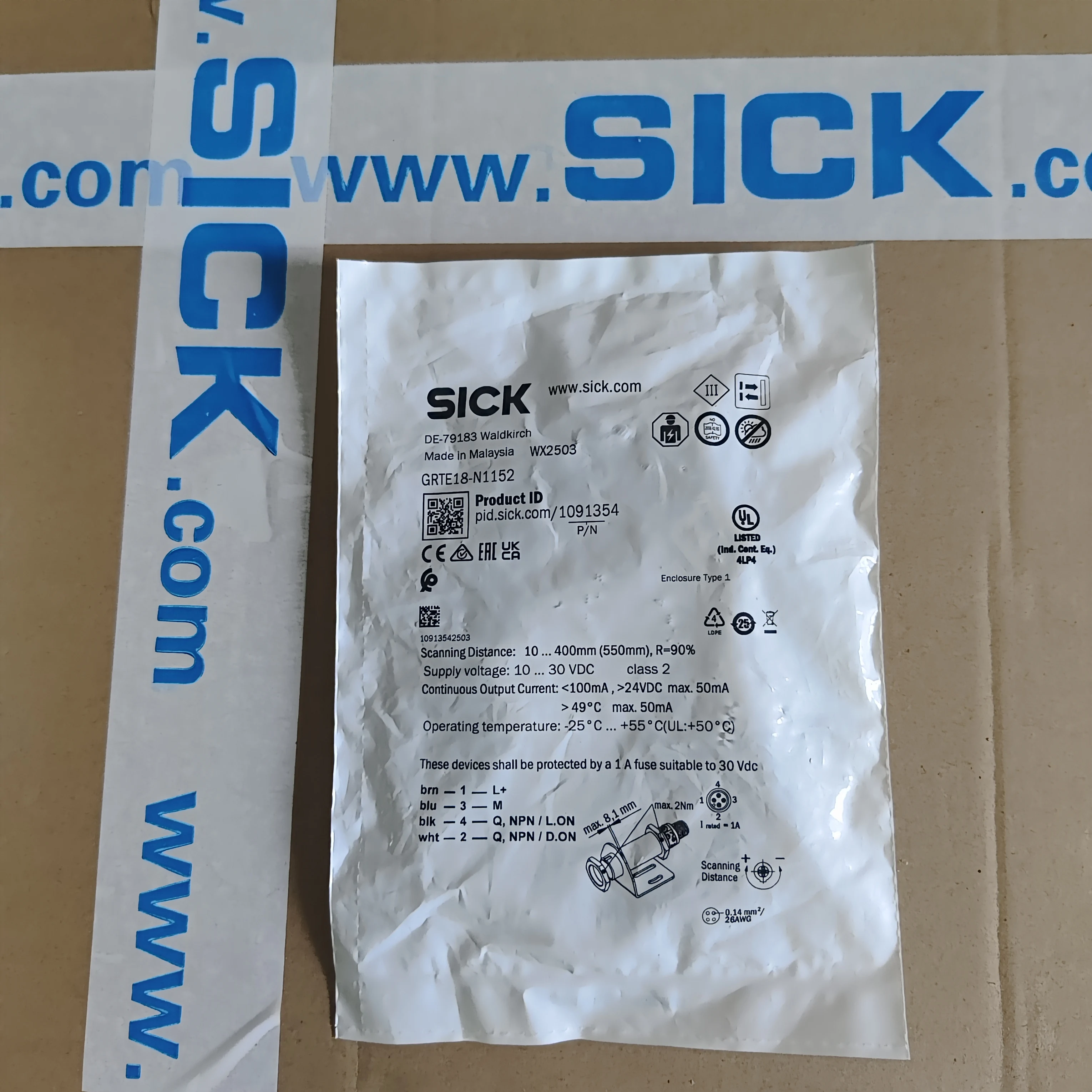 

Оригинальный диффузный фотоэлектрический датчик Sick GRTE18-N1152, номер заказа 1091354, цилиндрический датчик, новый бренд