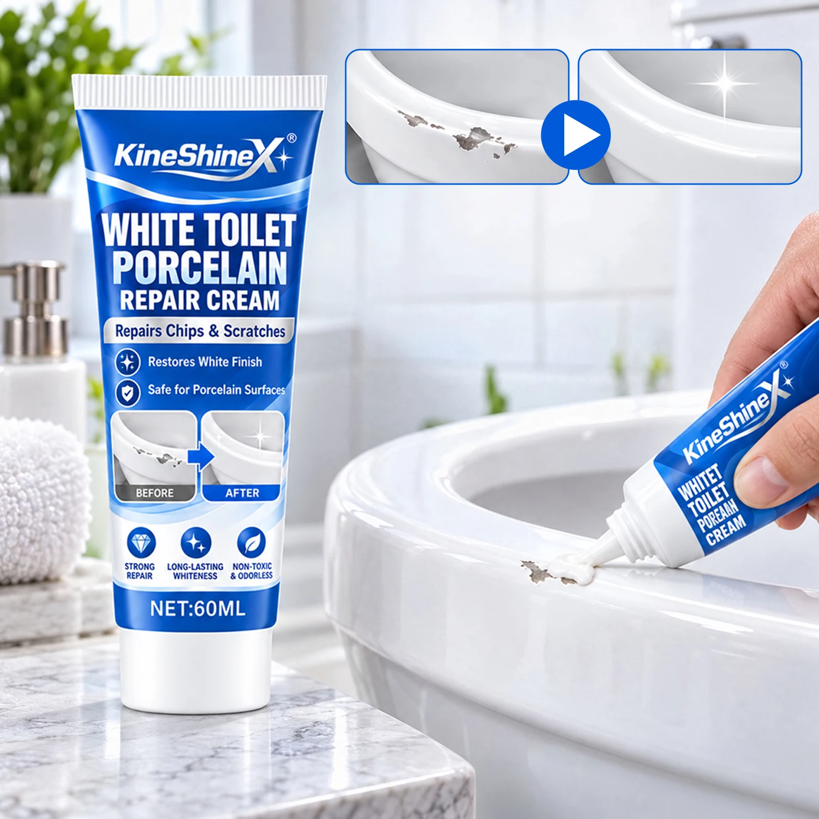 1/2/3pcs Porcelain Repair Cream with Sponge White Ceramic tile scratch filler for Toilet bathtubs Sink damage repair Paste