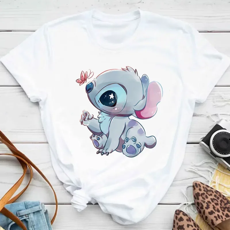 Summer Disney Kawaii Lilo Stitch Funny Cartoon Children Cotton T Shirt Stitch Cute Manga Graphic Kid Tshirt Streetwear Top Tees