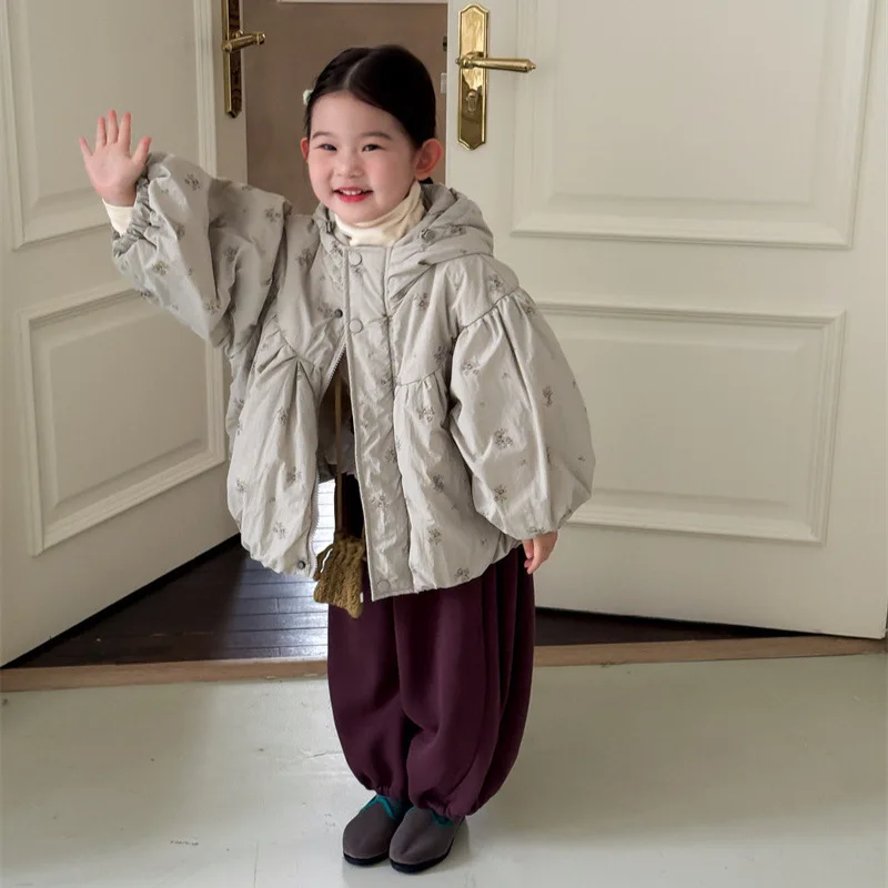 

Autumn Winter Girls' Warmth Coat Padded Jacket Print Coat Hooded Comfortable Children Clothes 7 To 12 Years Old New Fashion