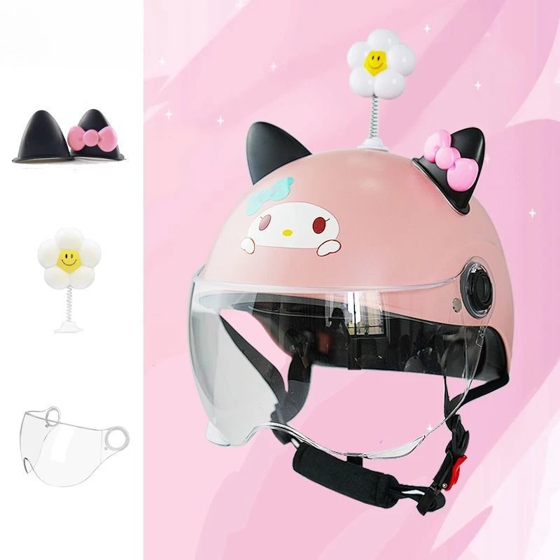 Hello Kitty Kuromi schattige tweedimensionale zonnebrandhelm voor jongens en meisjes elektrische auto rijden anti-val voorruithelm