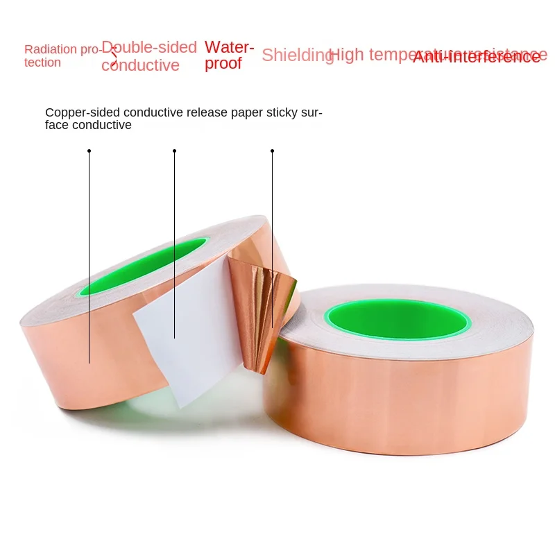 10m Doubel Side Conductive Copper Foil Adhesive Tape Strip Heat Shield Eliminate EMI Anti-static Repair Tape 0.065mm Thickness