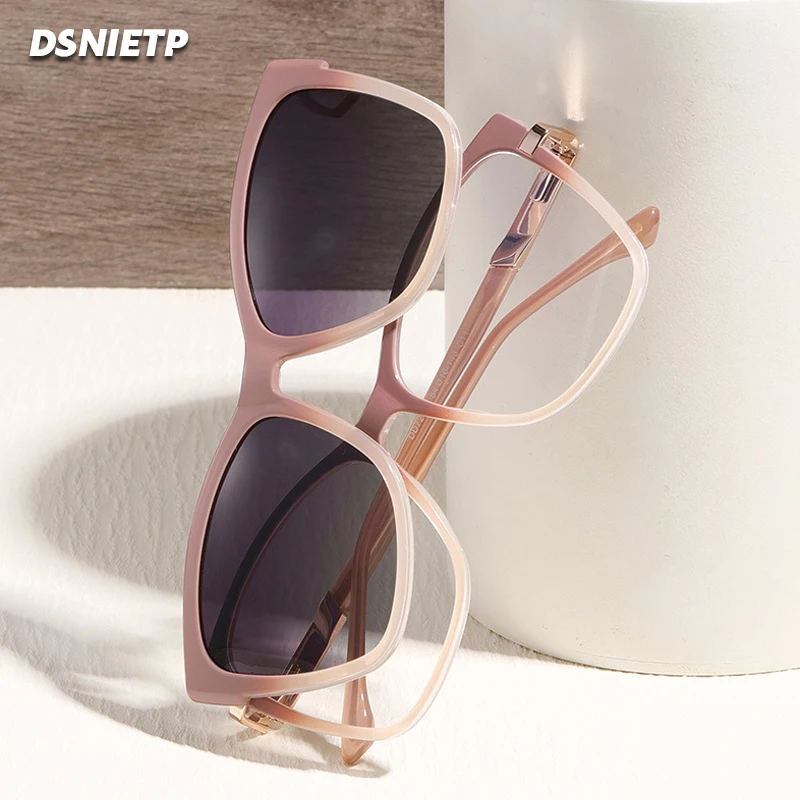 Fashion 2 In 1 Magnet Clip Reading Glasses Women Cat Eye Anti Blue Light Prescription Glasses Frame Polarized Driving Sunglasses