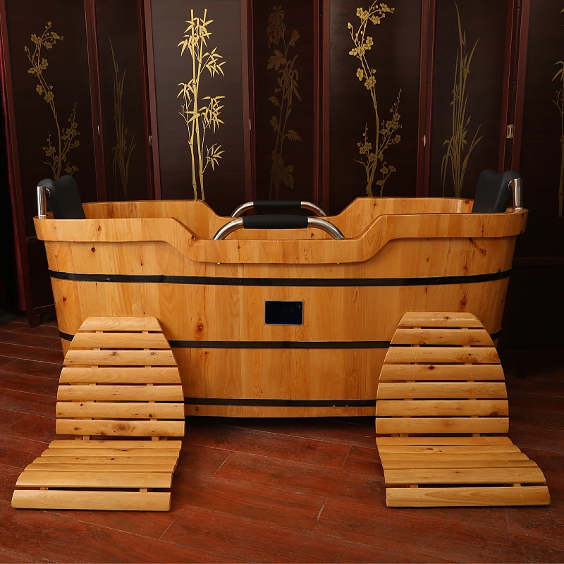 Cedar wood double bath, solid wood bath barrel, adult mandarin duck bath barrel, husband and wife home