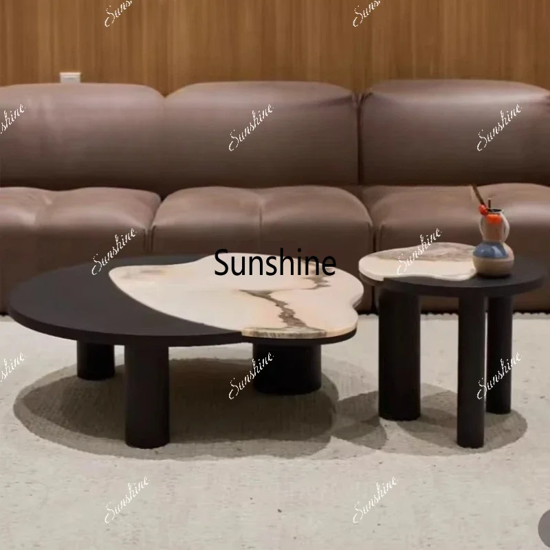 

Italian minimalist luxury stone coffee table combination living room special-shaped side table coffee table