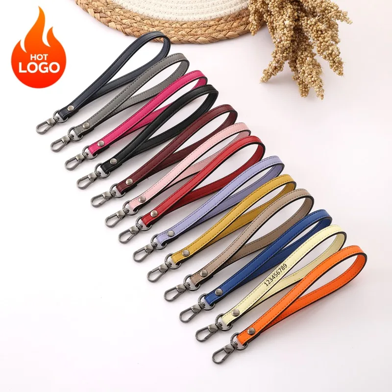Customized LOGO Keychain Blank Leather Laser Engrave Personalized Key Chains Ladies' Handbag Personalized and Wrist Strap