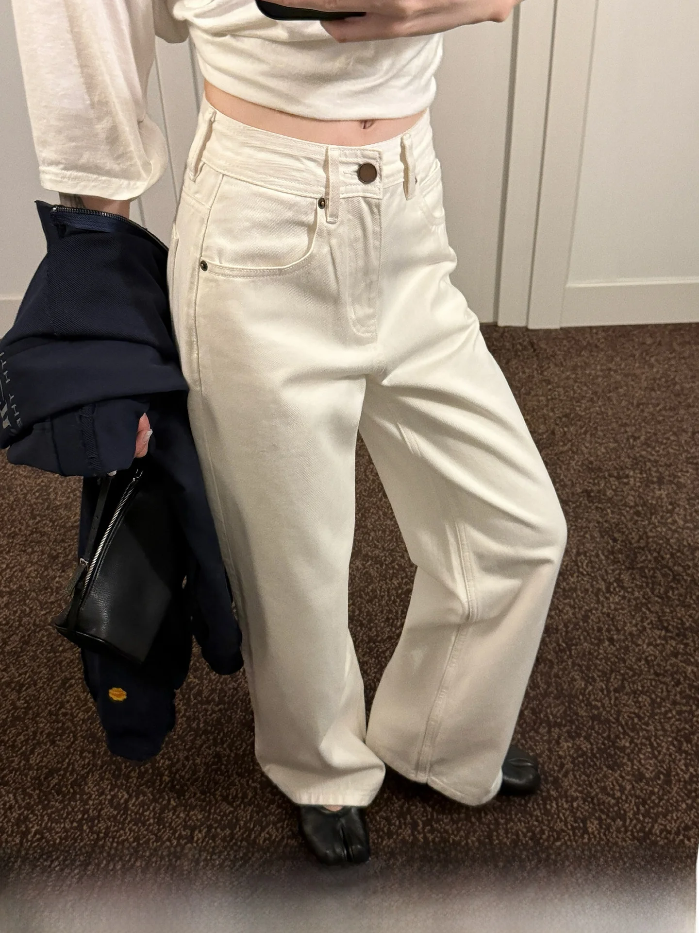 

NingSi простые белые прямые джинсы женские ранняя осень корейские свободные тонкие повседневные универсальные длинные брюки