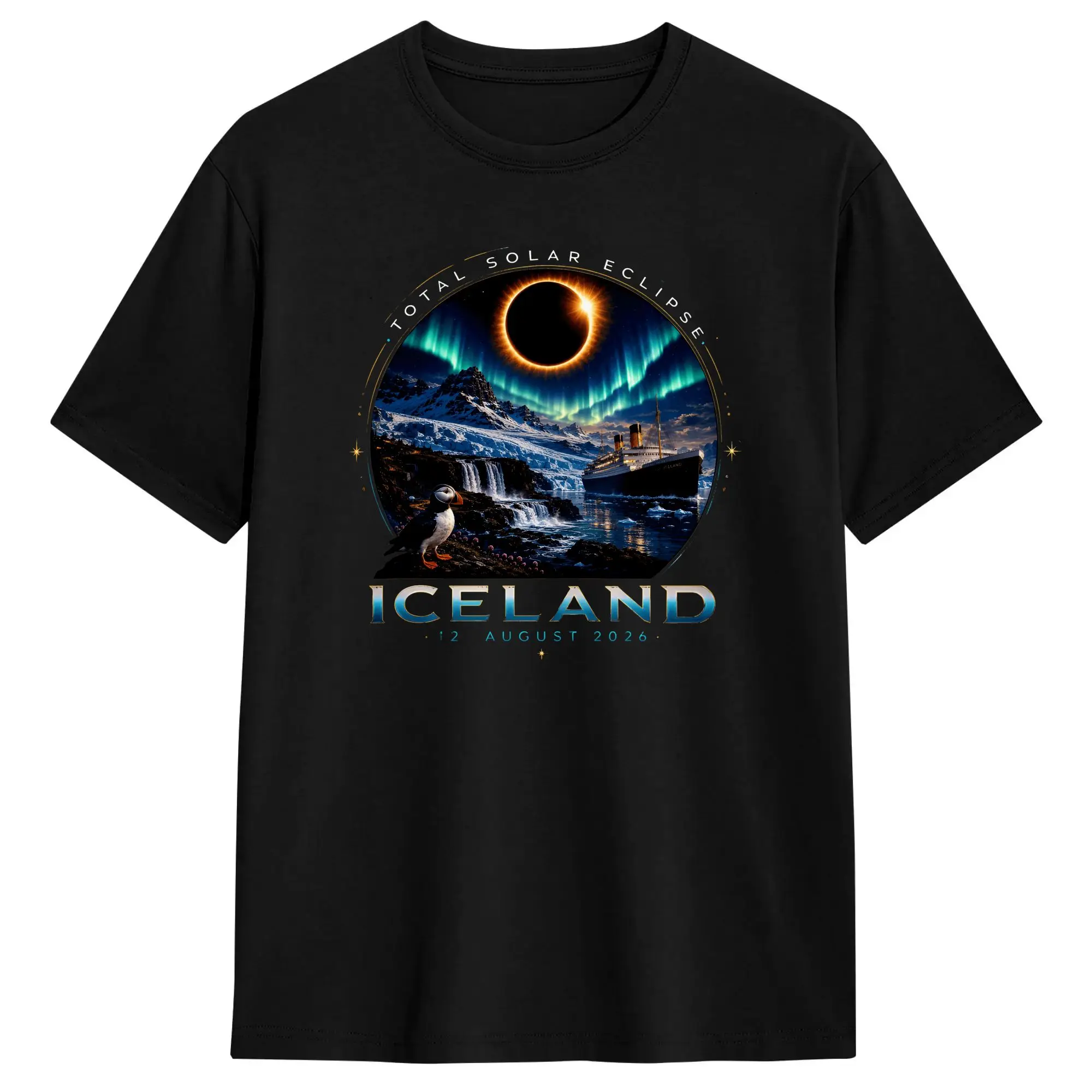Iceland Total Solar Eclipse 2026 Badge T Shirt Male  Aesthetic T-Shirts Summer O-Neck Harajuku Tees Cheap Big Size Tops