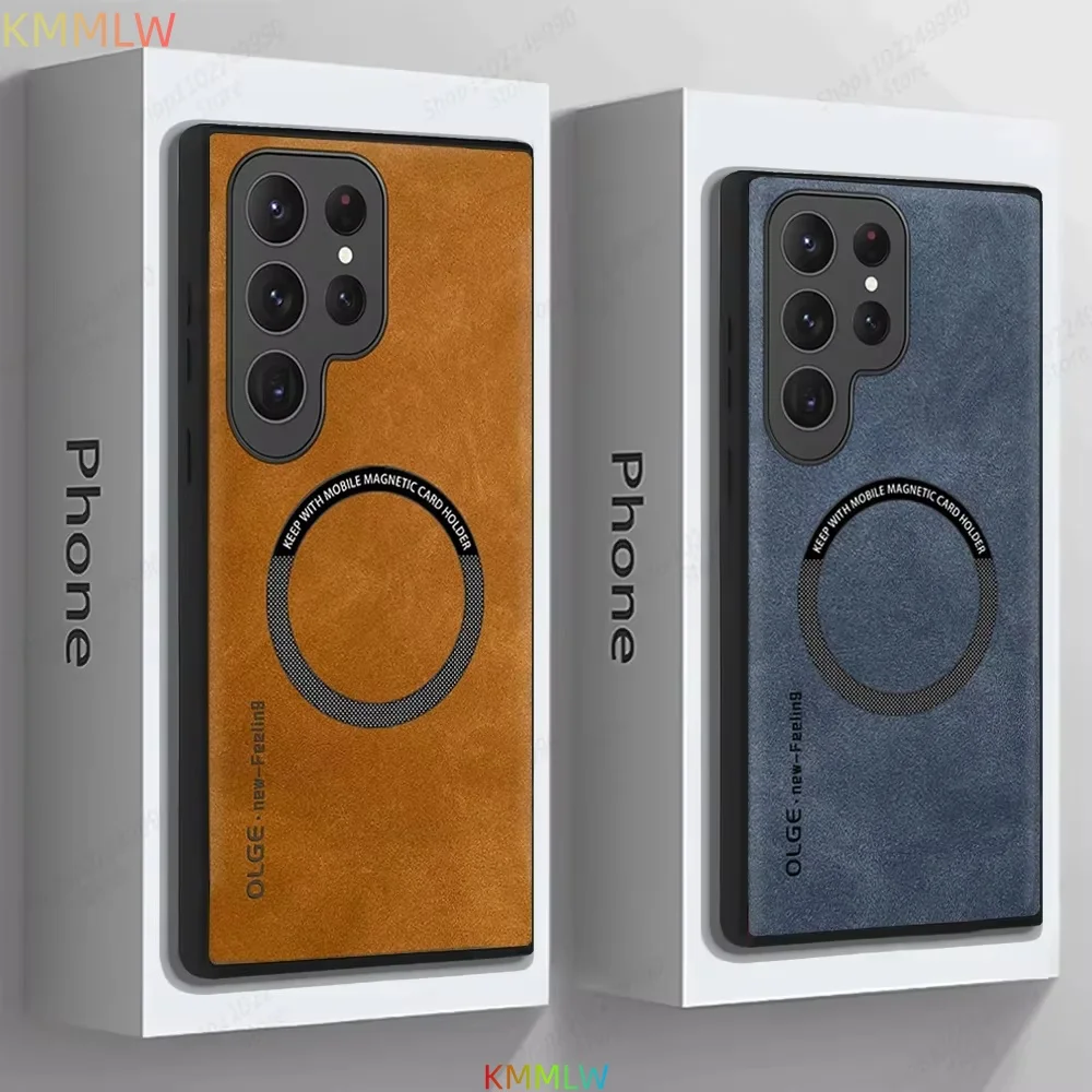 Luxury Leather Magnetic Phone Case For Samsung S23 S25 S24 S22 Ultra Plus S23FE S24FE S25DEGE For Magsefa Wireless Charger Cover