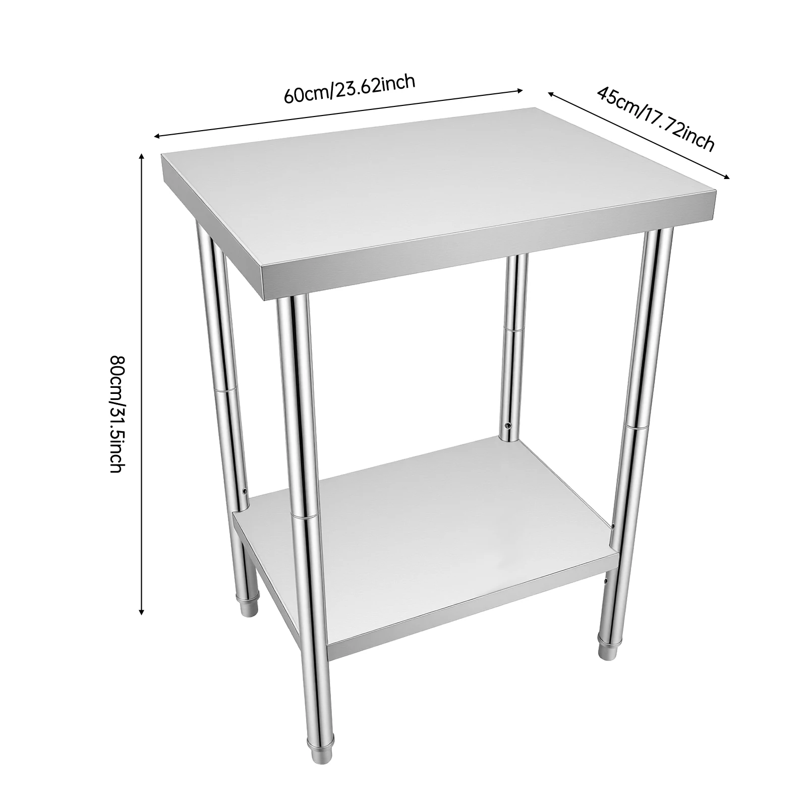 طاولة من الفولاذ المقاوم للصدأ للإعداد والعمل مقاس 24 × 18 بوصة، طاولة عمل تجارية شديدة التحمل لإعداد الطعام مع رف داخلي للمطعم