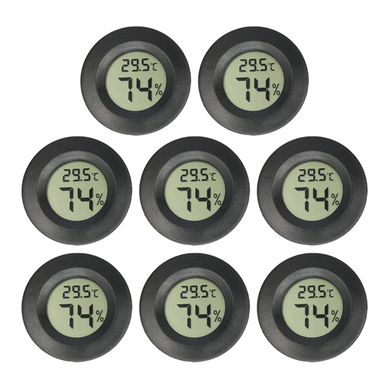 

AT64 8PCS Mini LCD Digital Thermometer Hygrometer Round Temperature Humidity Sensor For Freezers Wine Cooler Crawling Pet Box