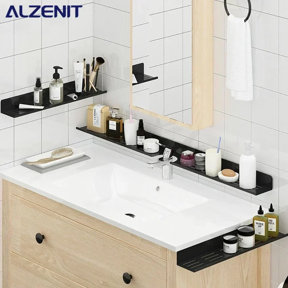 Accesorios de baño sin perforaciones de 30-60cm, grifo montado en la pared, estante de almacenamiento de cosméticos, estantes frontales de espejo