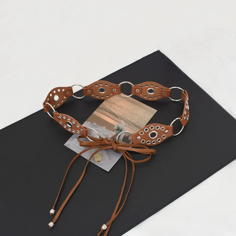 

Personality Metal Rivet Belt Hollow Ring Y2K Western Cowgirl Belt PU Leather Wide Women Waistband Women