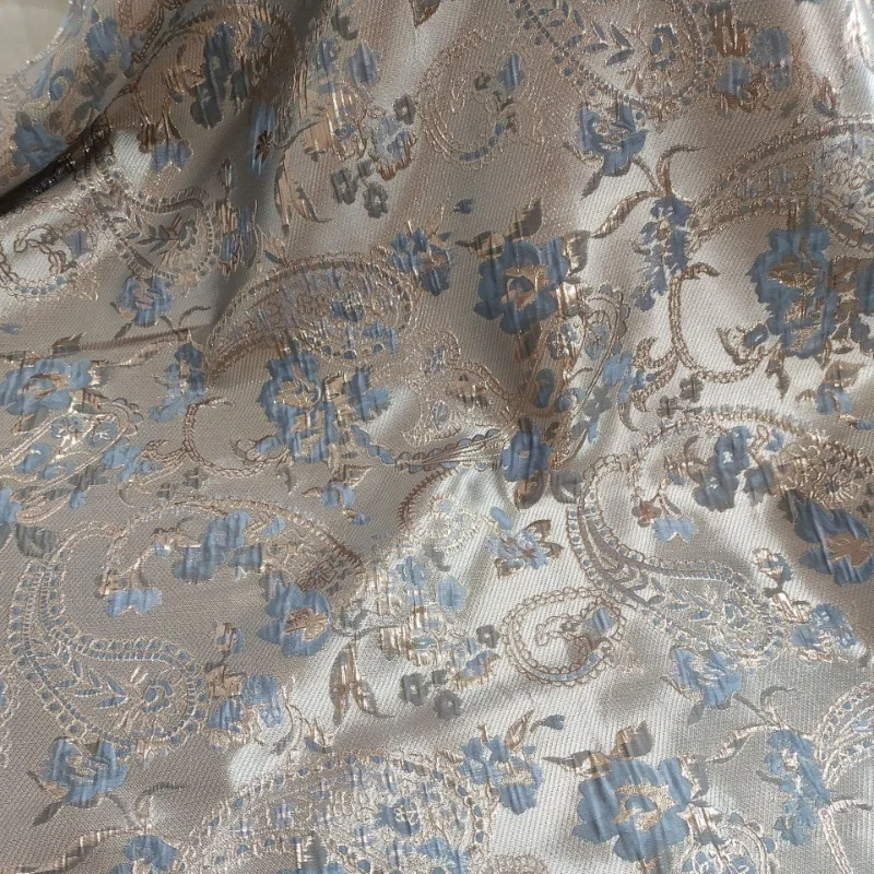 

Golden Cashew Jacquard Fabric Blue Retro Palace Womens Dress Shirt Clothing Luggage Home Decoration Designer Fabric By The Meter
