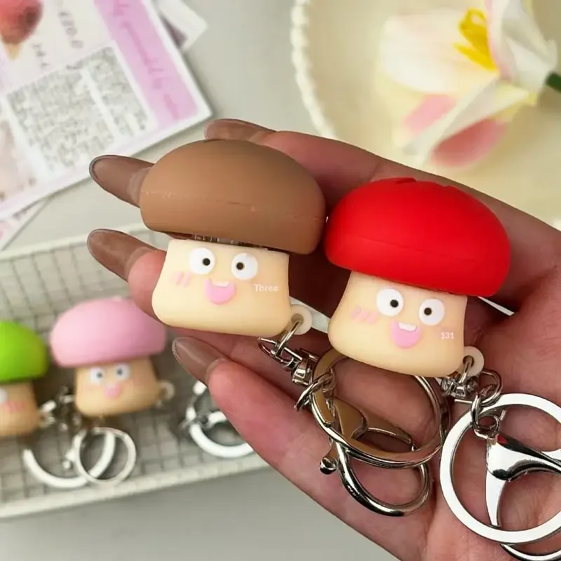 Mini Abstract Mushroom Button Clicker Keychain Fidget Stress Relief Keyring Decompression Click Toy Key Holder Gift