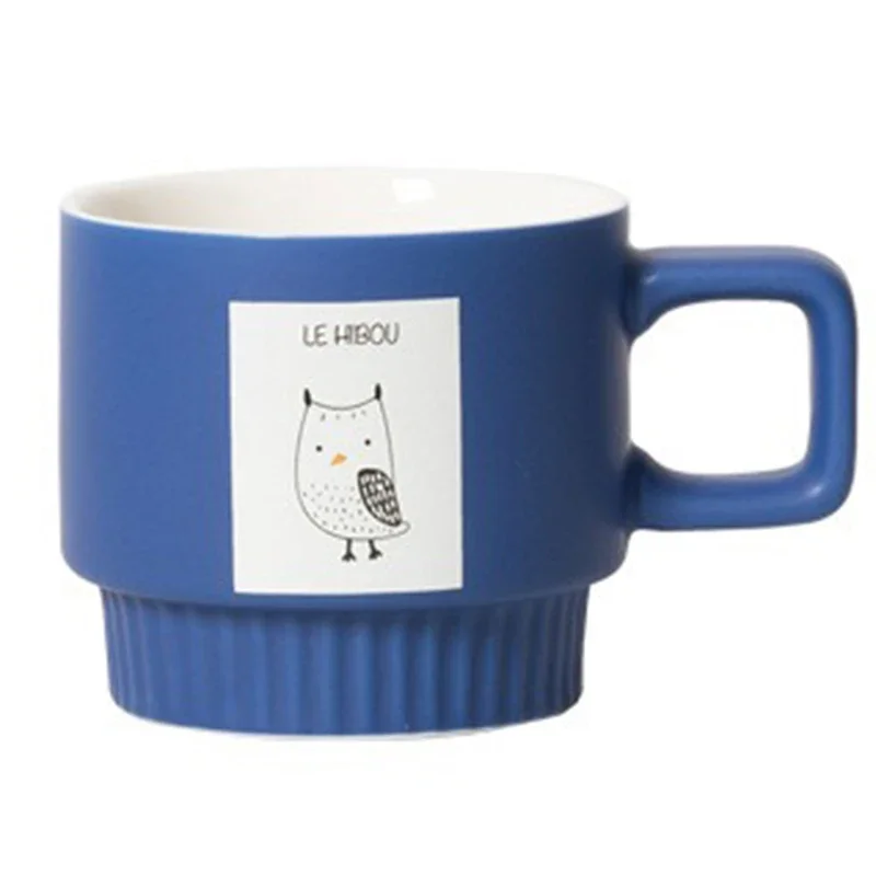 320ML Cute Animals Ceramic Mug Coffee Cup Blue Rabbit/Bear Pattern Breakfast Milk Cup Afternoon Teacup Home Office Water cup