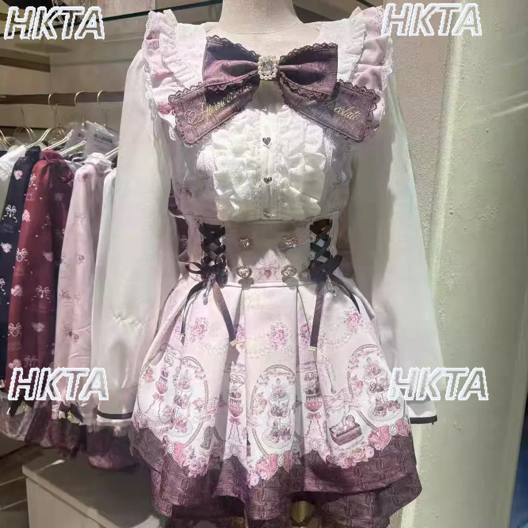 

Liz Dress Set Chocolate Print Dress and Skirt Set Japanese Style 2026 Spring New Sweet Long Sleeve Dress 2-piece Set for Women