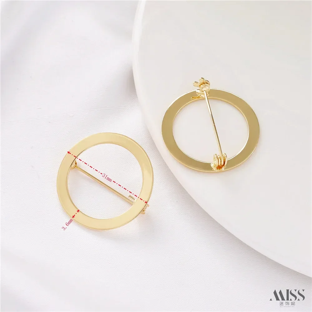 14K Gold Bag Color Retention Ring Brooch Hollow Round Pin Chest Buckle DIY Handmade Corsage Accessories Basic Material