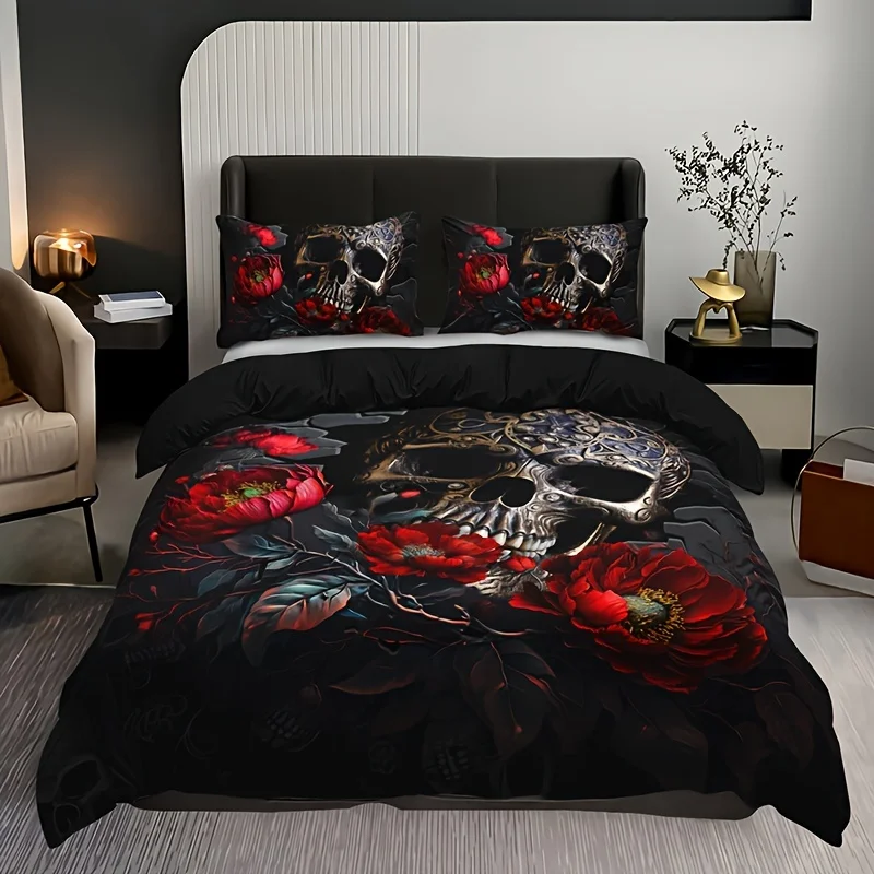 

Floral Duvet Cover Queen Black Boho Bedding Flowers Cooling Soft Comforter Cover Set with Duvet Cover and 2 Pillowcases