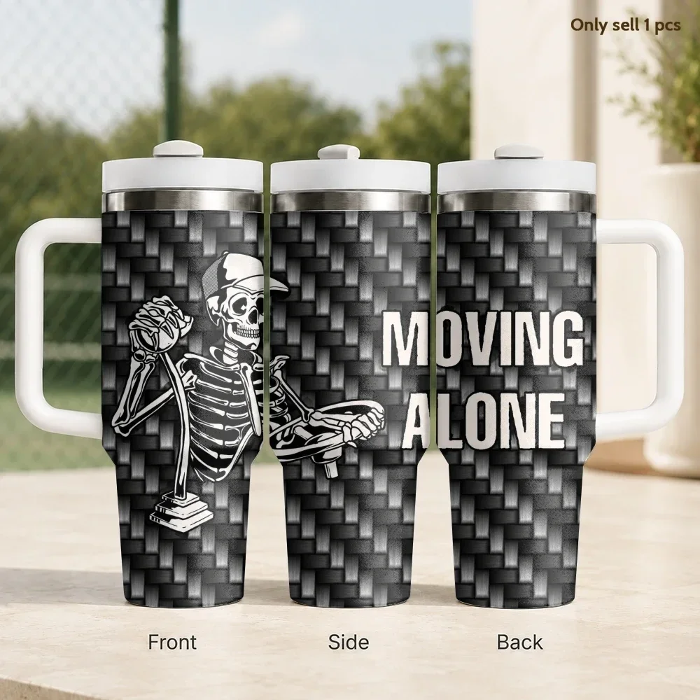 MOVING ALONE Skeleton Driver Vacuum Flasks 40oz Stainless Steel Insulated Tumbler With Handle & Straw Leakproof Travel Mug