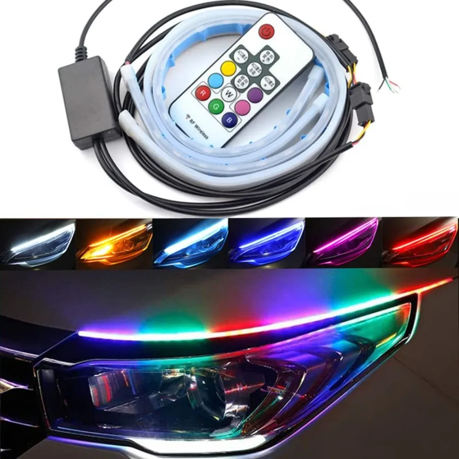 

【Spot goods】2Pcs 24" Exterior Car LED Lights Multicolor Daytime Running Lights RGB Flexible Light Kits Waterproof Switchback St