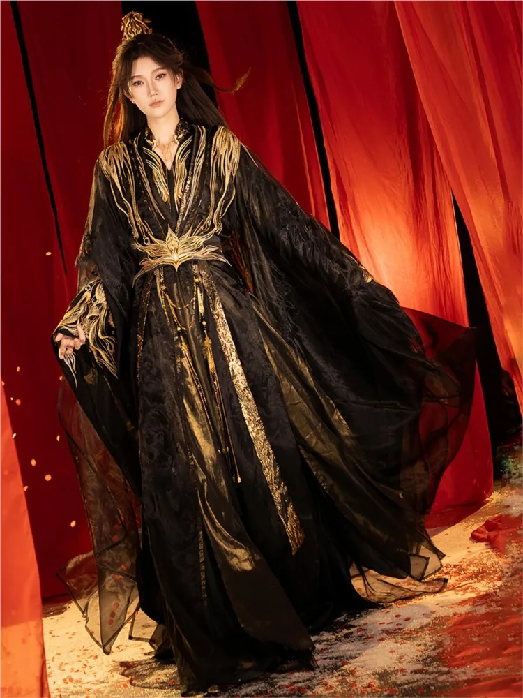Hanfu-style heavy embroidery large-sleeved shirts ancient-style men's and women's sets