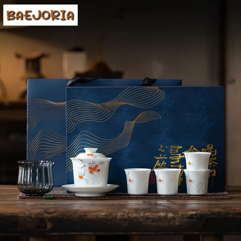 BAEJORIA Chinese Exquisite Porcelain Landscape Tea Set Complete Set Traditional Tea Ceremony Set Teapot And Tea Cup Set Tea Item
