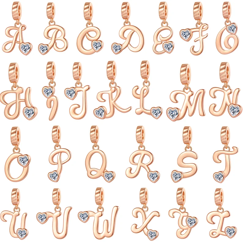 925 Silber 26 Buchstaben A-Z Alphabet Anhänger Charme Roségold passen Original Pandora Armband Accessoires DIY Schmuck für Frauen