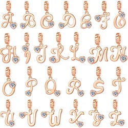 925 Silver 26 Letter A-Z Alphabet Pendants Charm Rose Gold Fit Original Pan Bracelet Accessories DIY Jewelry For Women