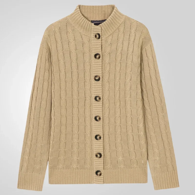 Cardigan da uomo colletto alla coreana maglioni cappotto lavorato a maglia manica intera monopetto maglia solida cappotti a punto aperto autunno inverno 2024