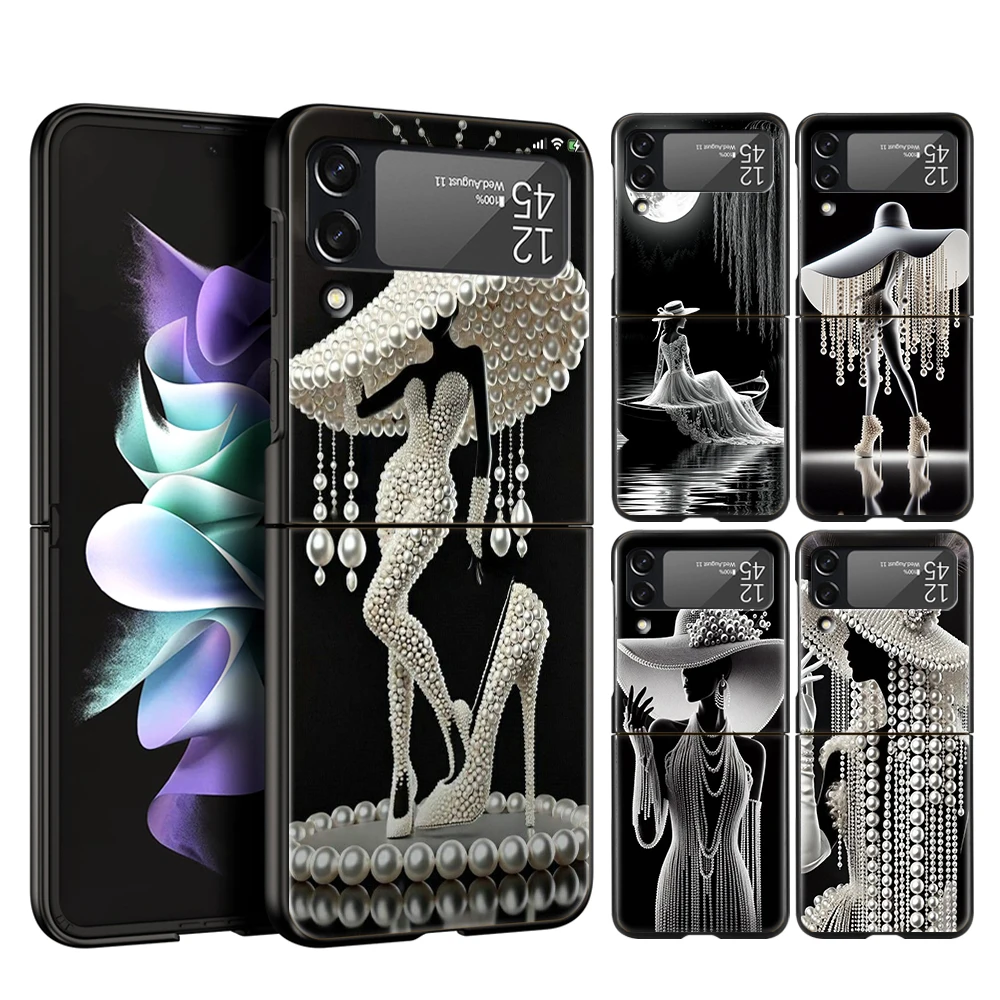 Cute White Clothes Hard PC Phone Case For Samsung Galaxy Z Flip 7 6 5 4 Black Cover For Galaxy Z Flip 3 Foldable Shockproof Capa