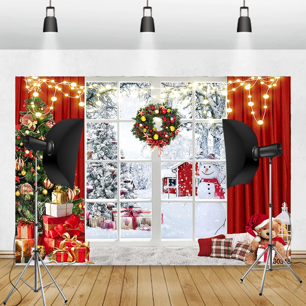 ZHISUXI Christmas Day Wreath Snowman Photography Backdrop Props Family Xmas Eve Party Decor Living Room New Year Background